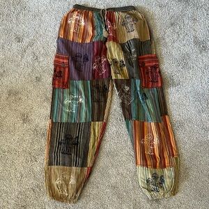 NWOT Jayli Mushrooms 5 Pockets Medium Patchwork Cargo Festival Boho Cotton Pants